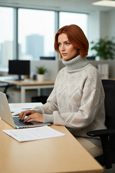 PayBuy Women's Oversized Ethnic Patterned Turtleneck Long Sleeve Acrylic Knit Sweater Winter Days Selection