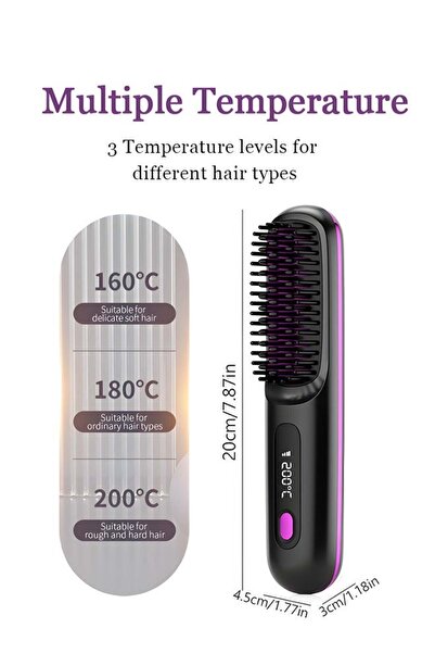 KHAJUL 2-1 Cordless Hair Straightener Brush, Negative Ion Comb, Rechargeable Portable Design