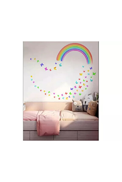 Inovius Sticker Perete Autocolant Curcubeu cu Fluturasi 90x90cm