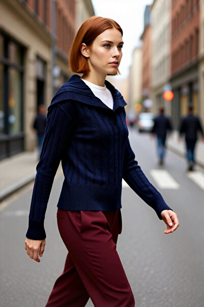 PayBuy سترة نسائية من التريكو ذات لون أزرق داكن وقصة عادية وأكمام قصيرة وياقة...