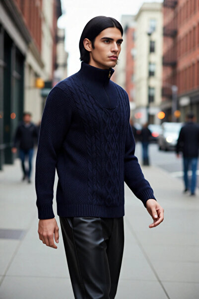 PayBuy Ανδρικό πουλόβερ χειμερινό πουλόβερ με φερμουάρ με λεπτομέρεια από πλέ...