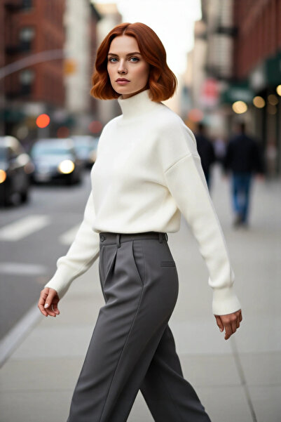 PayBuy Pulover de tricotat simplu, oversize, cu mâneci joase, cu guler ridicat, pentru femei, ideal pentru eleganța de iarnă și toamnă, de bună calitate