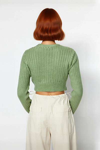 PayBuy Women's Anthracite Ribbed Double-Breasted Knit Sweater with Crop Cut, Stylish and Comfortable Outfits for Winter Days