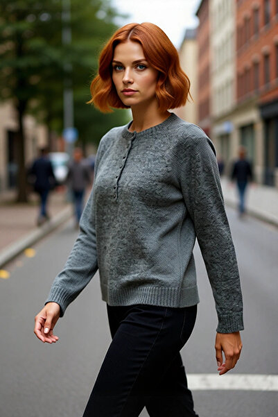 PayBuy Tricotaj pentru femei, cu croiala normală, cu decolteu rotund, cu deta...