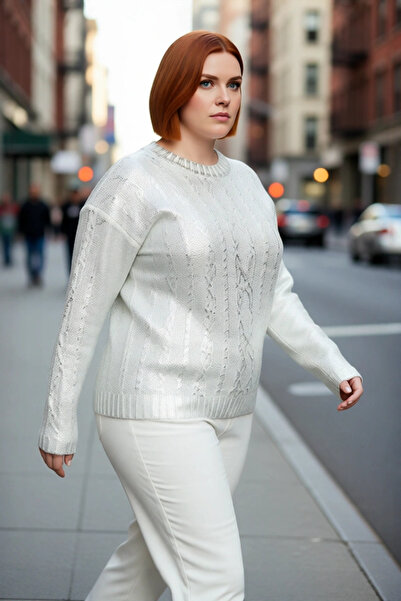 PayBuy Kadın Triko Gümüş Varak Saç Örgü Crop Bisiklet Yaka Kışlık Rahat Günlü...