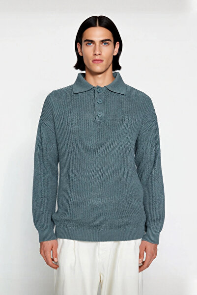 PayBuy Unisex Oversize Fit Polo Collar Basic Thessaloniki Textured Knitwear Sweater Is an Indispensable Part of Winter Outfits.