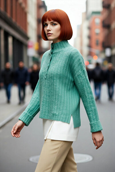 PayBuy Pulover de tricotat cu guler înalt, cu mâneci joase, cu croială oversi...