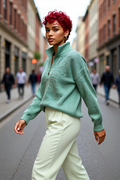 PayBuy Γυναικείο πλεκτό πουλόβερ με ψηλό γιακά με φερμουάρ, μακρυμάνικο, πλεκ...