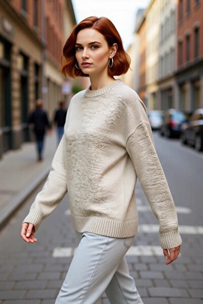 PayBuy سترة نسائية كبيرة الحجم من التريكو بأكمام منخفضة وياقة دائرية، تصميم أ...