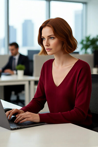 PayBuy Women's V-Neck Regular Fit Corset Stitching Detail Plain Knitwear Sweater for Winter and Fall Elegance