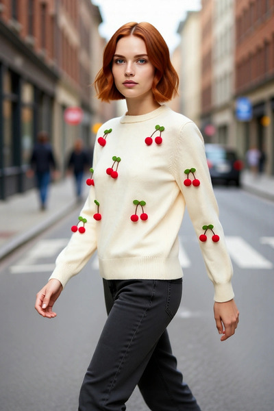 PayBuy Tricotaj cu mânecă lungă, cu broderie, cu decolteu rotund, pentru feme...