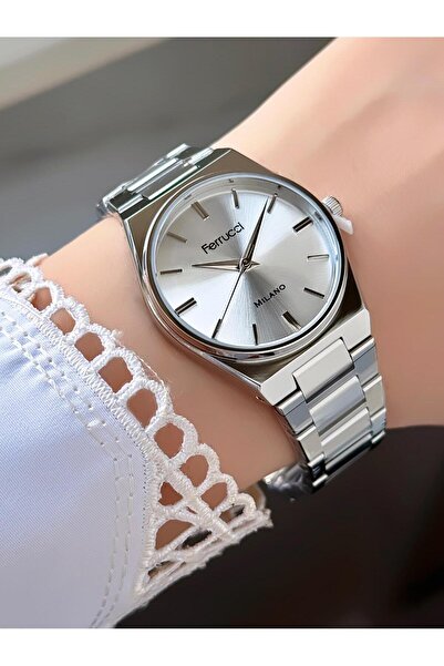 Ferrucci Women's Round Plain Dial Silver Metal Band Wristwatch