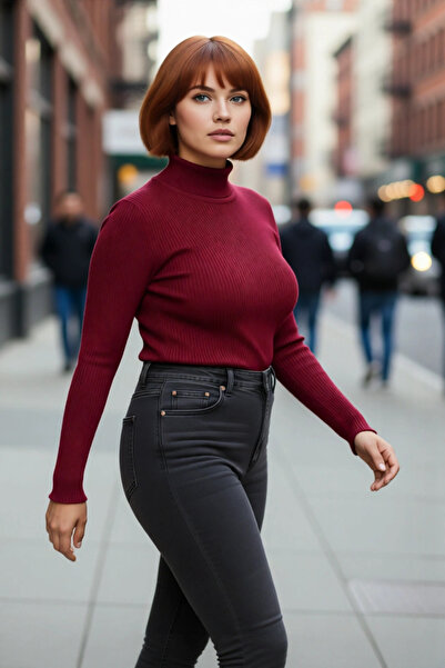 PayBuy Pulover de tricotat din acrilic subțire, cu guler înalt, cu mâneci lun...