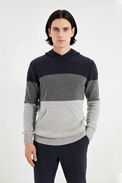 PayBuy Men's Hooded Regular Fit Color Block Kangaroo Pocket Long Sleeve Knit Sweater Special for Your Daily Style