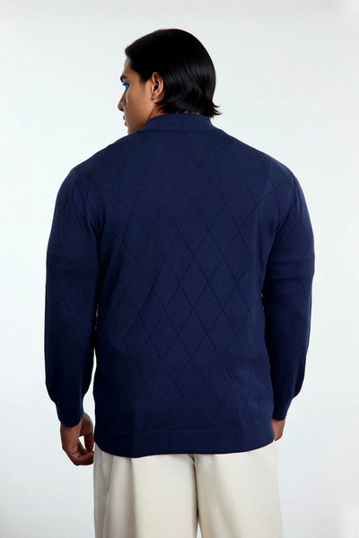 PayBuy Men's Gray Regular Fit Half Zipper Stand Collar Argyle Pattern Knitwear Winter Long Sleeve Sweater