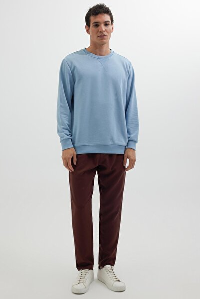 Tudors Φούτερ Unisex Relax Fit Άνετο Κοψίμα 100% Βαμβάκι Basic Μπλε με λαιμόκοψη