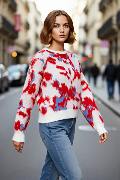 PayBuy Women's Oversized Crew Neck Tie-Dye Patterned Low-Sleeve Acrylic Knitwear Sweater Casual Chic Quality