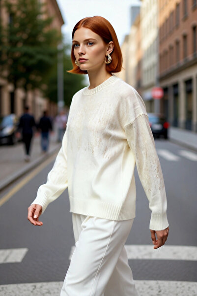 PayBuy Tricotaj gri cu mânecă lungă, cu gâtul rotund, oversize pentru femei, ...