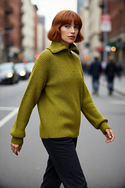 PayBuy سترة تريكو نسائية خاصة بقصة عادية وياقة قائمة مع سحاب وأكمام منخفضة للارتداء الشتوي المريح