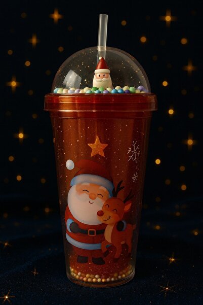 Lexi Bella Santa Claus and Cute Deer Patterned under Snowflakes Colorful Straw Mug Cup Water Bottle 450ml 2768A