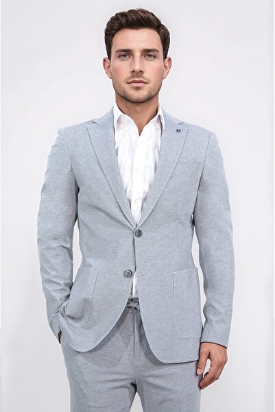 Velvarde Comfort Fit Bi-Stretch Light Textured Gray Unlined Single Jacket