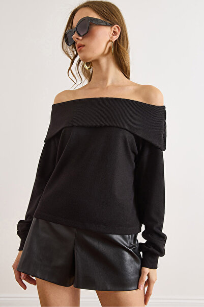 Olalook Women's Black Madonna Collar Ruffled Flowy Soft Blouse Blz-19003139