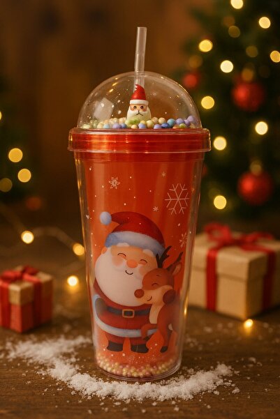 Lexi Bella Santa Claus and Cute Deer Patterned under Snowflakes Colorful Straw Mug Cup Water Bottle 450ml 2768A