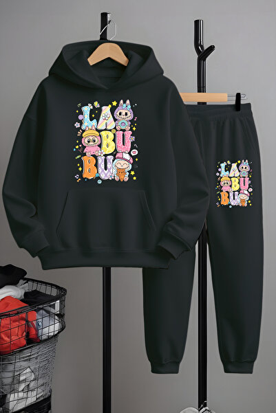 MYADA Set pentru copii Premium cu 3 fire, cu imprimeu floral Labubu, fleece, partea de jos, partea de sus, 24404