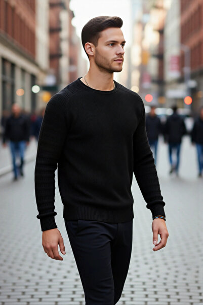 PayBuy Tricotaj texturat pentru bărbați, cu decolteu rotund, cu mânecă lungă,...