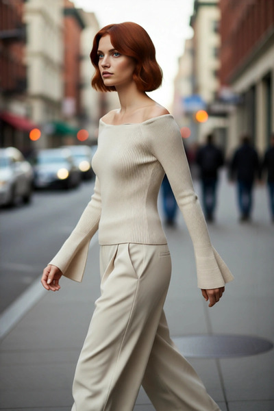 PayBuy Women's Carmen Collar Fitted Acrylic Knitwear Blouse Long Raglan Sleev...