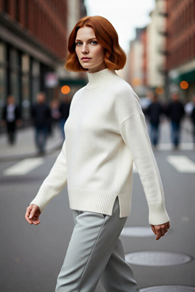 PayBuy Γυναικείο πλεκτό πουλόβερ με ψηλό γιακά, μεγάλου μεγέθους, μάλλινη επι...