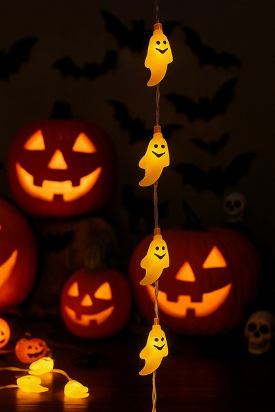 DODOMAR Halloween Cadılar Bayramı Led Işık Hayalet Figür 2m 6cm10lu pilli Süs...