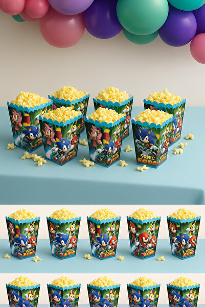 DODOMAR Mısır Pop Corn Kutusu Sonic Temalı 8 li 8x11,5 cm Parti Malzemesi