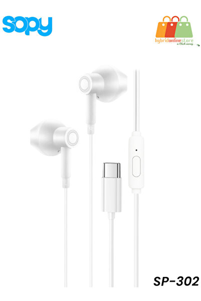 sopy سماعات أذن SP-302 من النوع C مزودة بميكروفون - مشغل 15 مم، صوت جهير، كابل TPE متين بطول 1.2 متر، صوت عالي الدقة