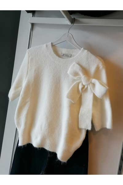 Nil's BUTİK سترة تريكو ناعمة بأكمام قصيرة وتفاصيل فيونكة