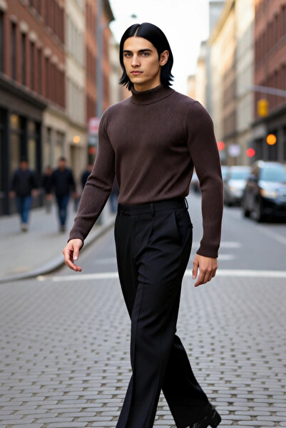 PayBuy Men's Fitted Slim Fit Stand Collar Long Sleeve Ribbed Knit Sweater Sty...