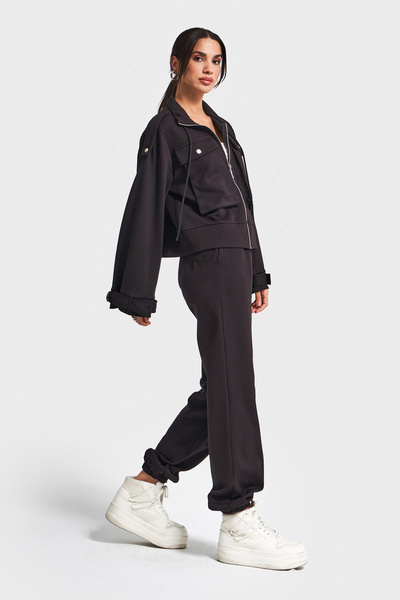 its basic Kadın Siyah Renk w5-1 Örme Kumaş Alt Üst 2'li Kombin Takım