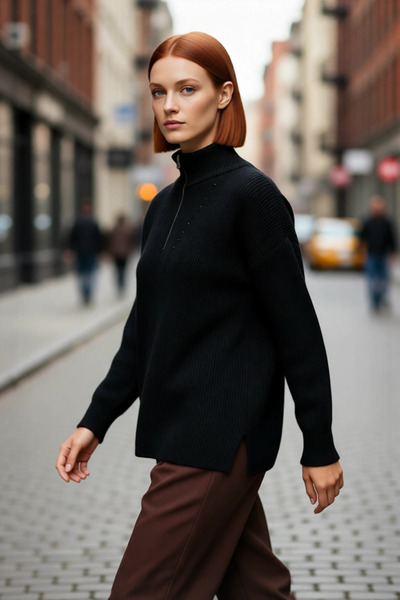 PayBuy Tricotaj pentru femei, oversize, cu mânecă joasă, cu fermoar, cu guler...