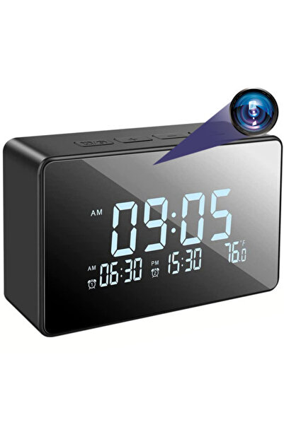 iUni Ceas de birou cu cameră spion IP61, Full HD, Wi-Fi, vedere nocturnă, termometru de interior