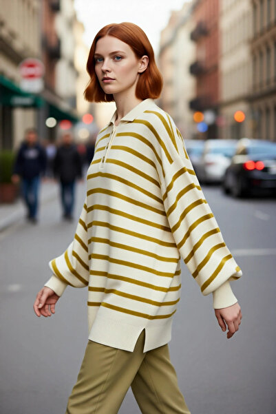 PayBuy Tricotaj de iarnă pentru femei, cu croială relaxată, cu dungi, cu gule...