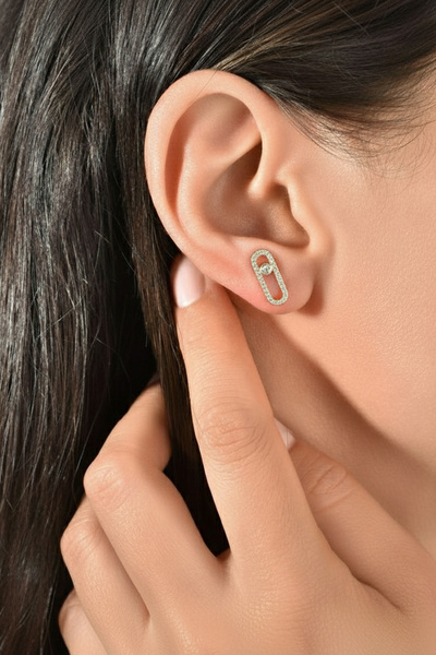 Sose Moda Zircon Stone Paperclip Earrings - Xuping Gold, Anti-Allergic, 17 mm