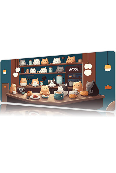 urzuva Cat Cafe Harmony 70X30 3MM Kalınlık Premium Gaming oyuncu mousepad, An...