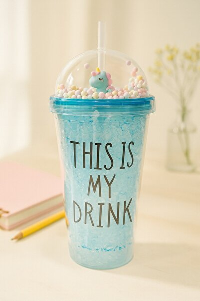 Lexi Bella Cute Colorful Beaded Cool Crazy This Is My Drink Design Drink Cup with Straw Water Bottle Blue 2742