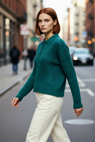 PayBuy Tricotaj pentru femei, oversize, cu guler polo, pulover, cu mânecă lun...