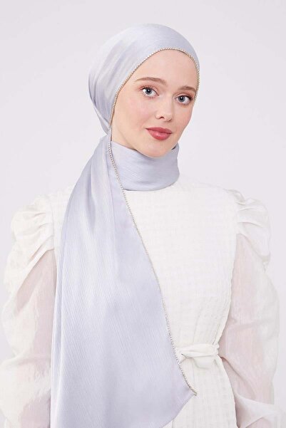 Levidor Gümüş Yanları Taş Şeritli Brilant Şal