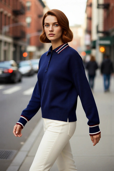 PayBuy Pulover pentru femei cu guler polo supradimensionat cu mâneci joase bl...