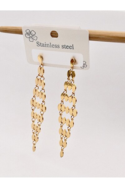 Siya Silver Kararmaz Çelik Pullu Püsküllü Sallantılı Uzun Küpe - 8 cm