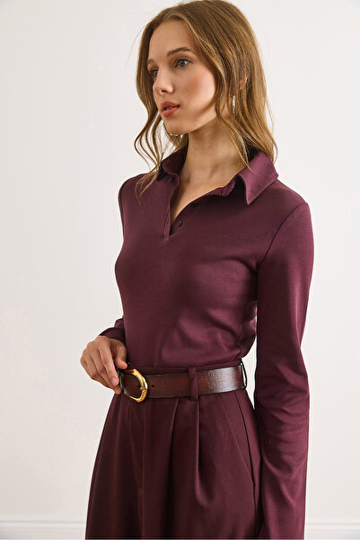 Olalook Women's Plum Polo Neck Tok Cotton Blouse Blz-19003143