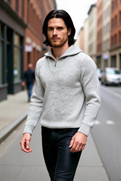 PayBuy سترة رجالية ذات قصة عادية بياقة عالية وسحاب، مصنوعة من خليط الصوف، مثالية للراحة اليومية في فصل الشتاء