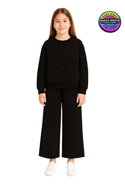 ww waka waka kids store Girl's Stone Printed Polka Dot Sweatshirt and Wide Le...